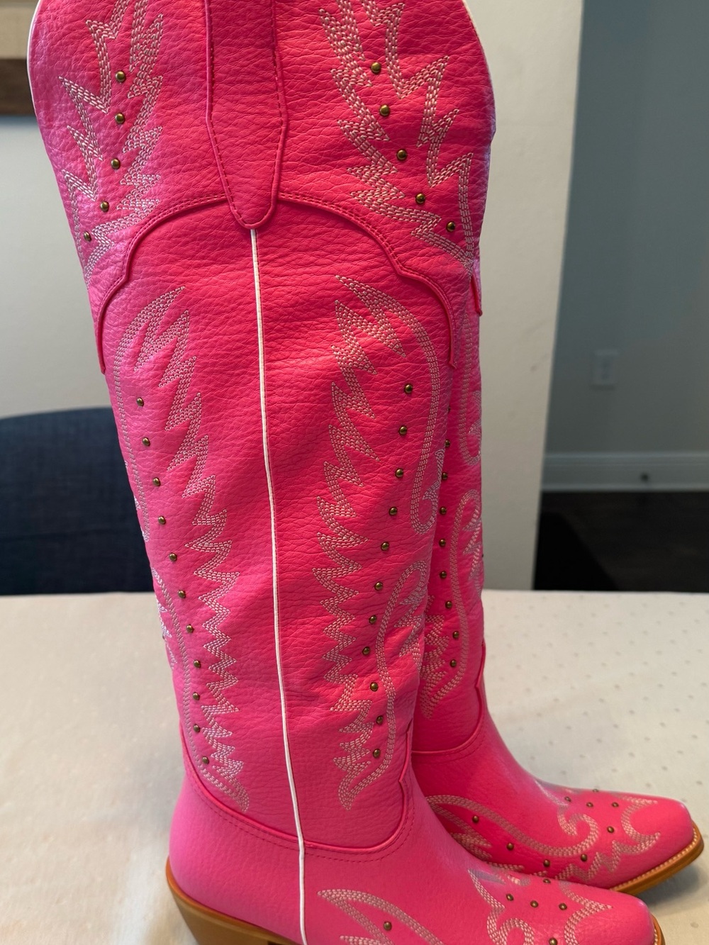 Bright Pink Western Knee-High Heeled Boots